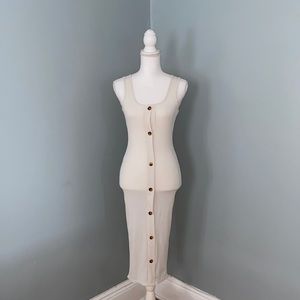 PrettyLittleThing Ecru Ribbed Midi Dress